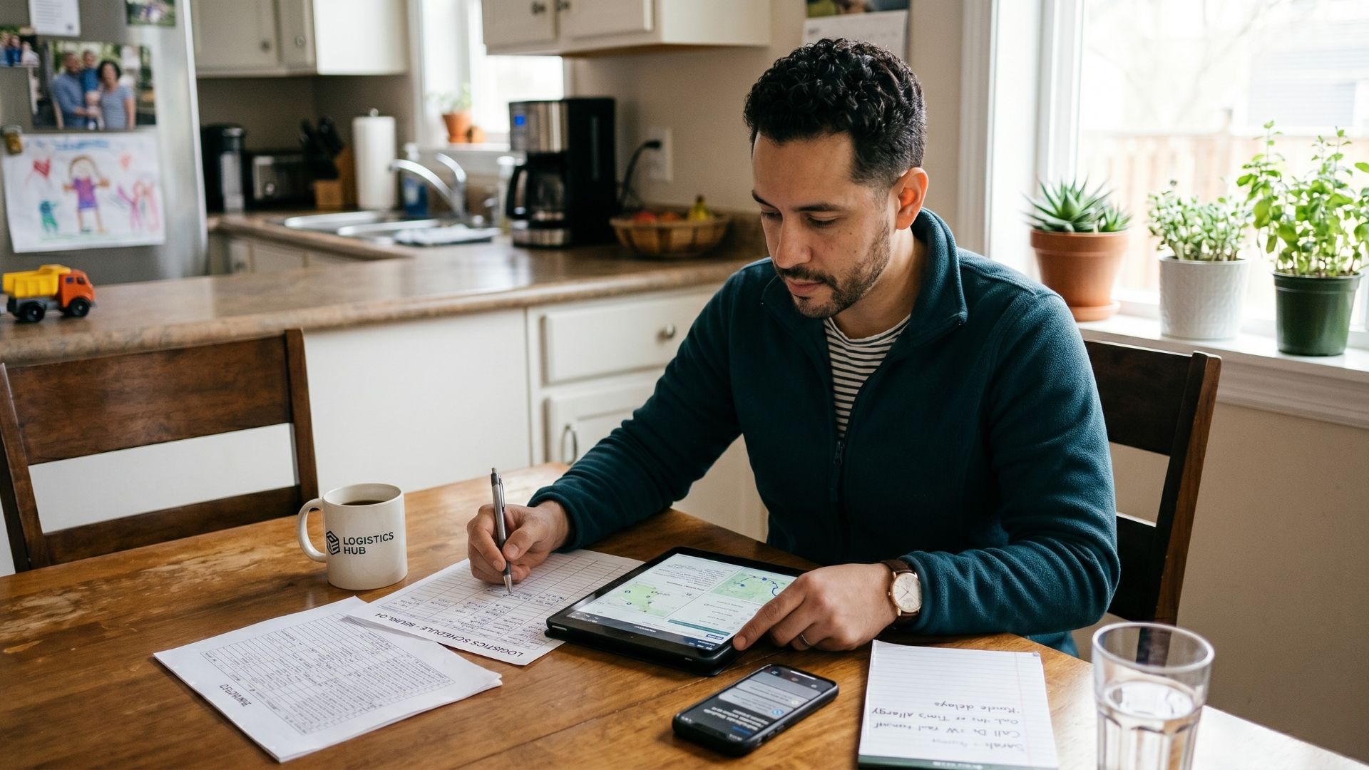 An injured Utah worker reviewing workers' compensation benefit options and medical paperwork at home.