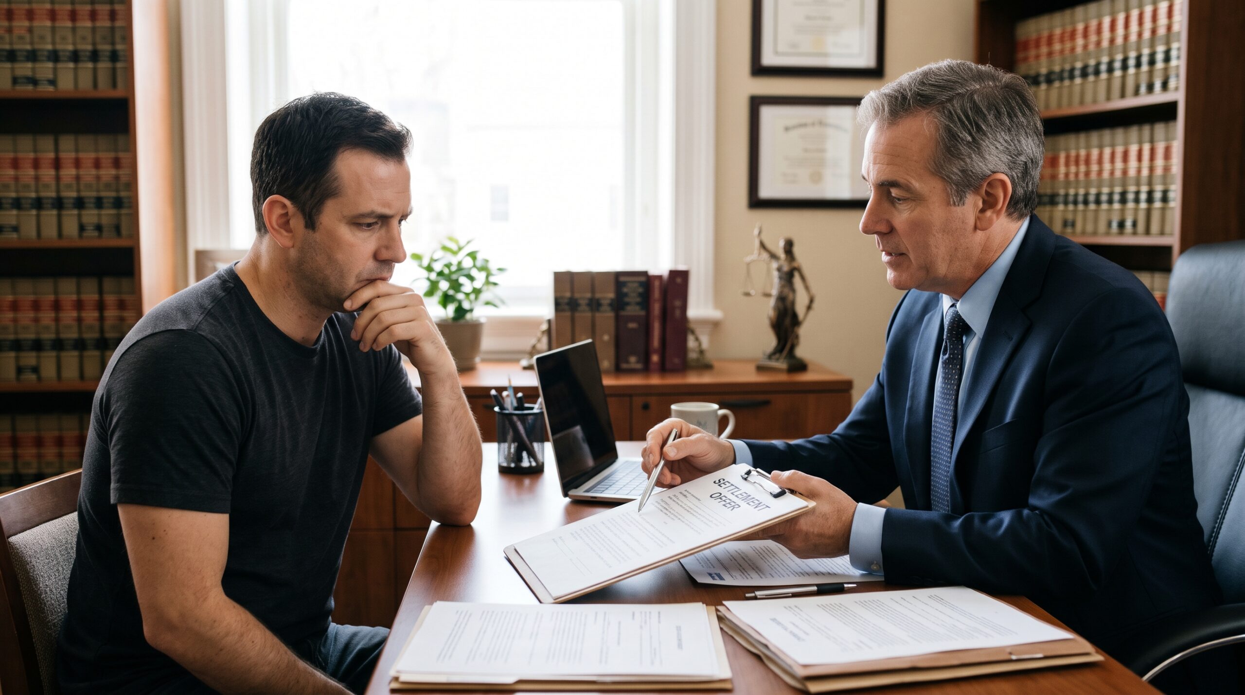back injury settlement meeting w: attorney