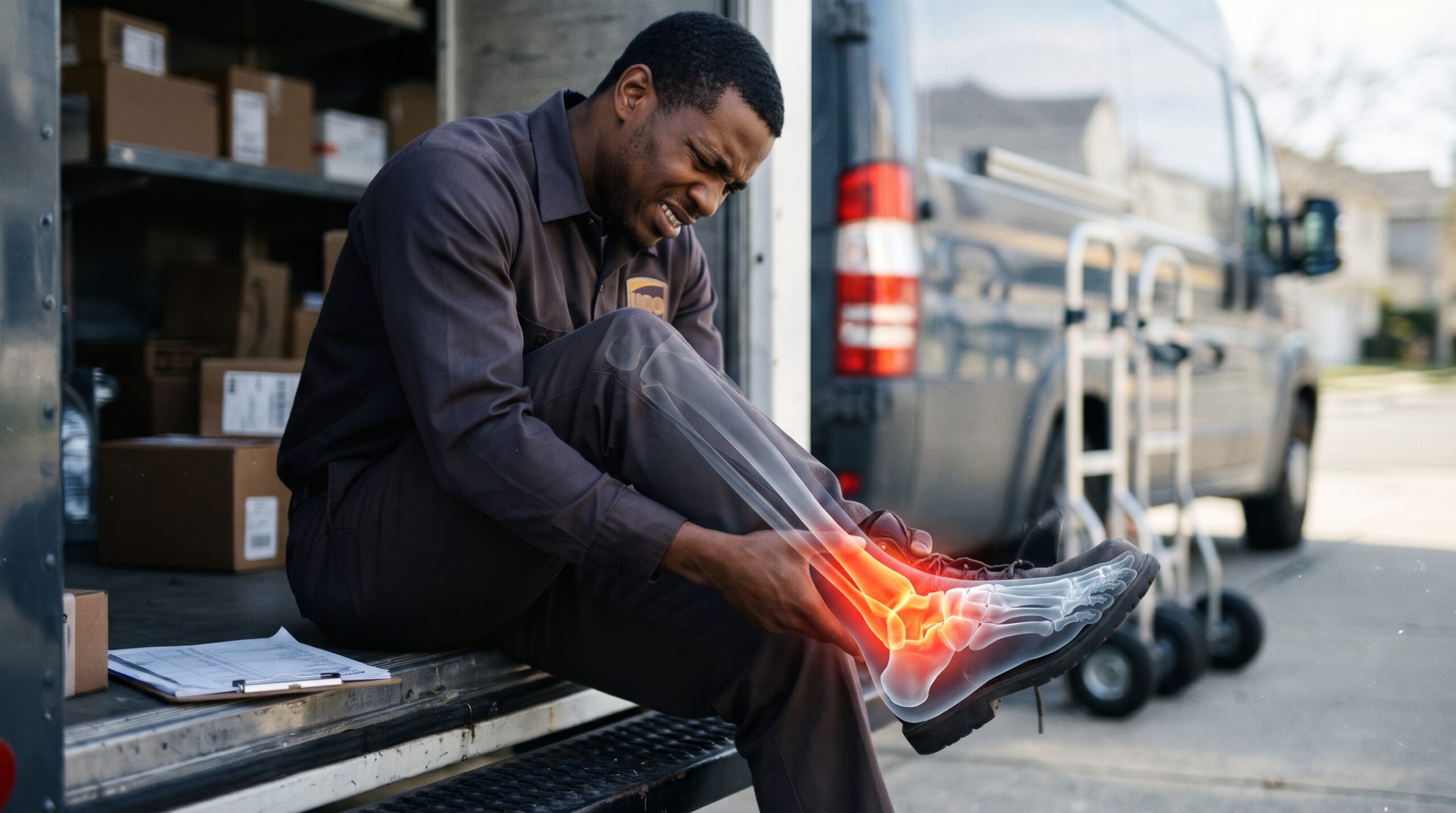 delivery driver with ankle injury