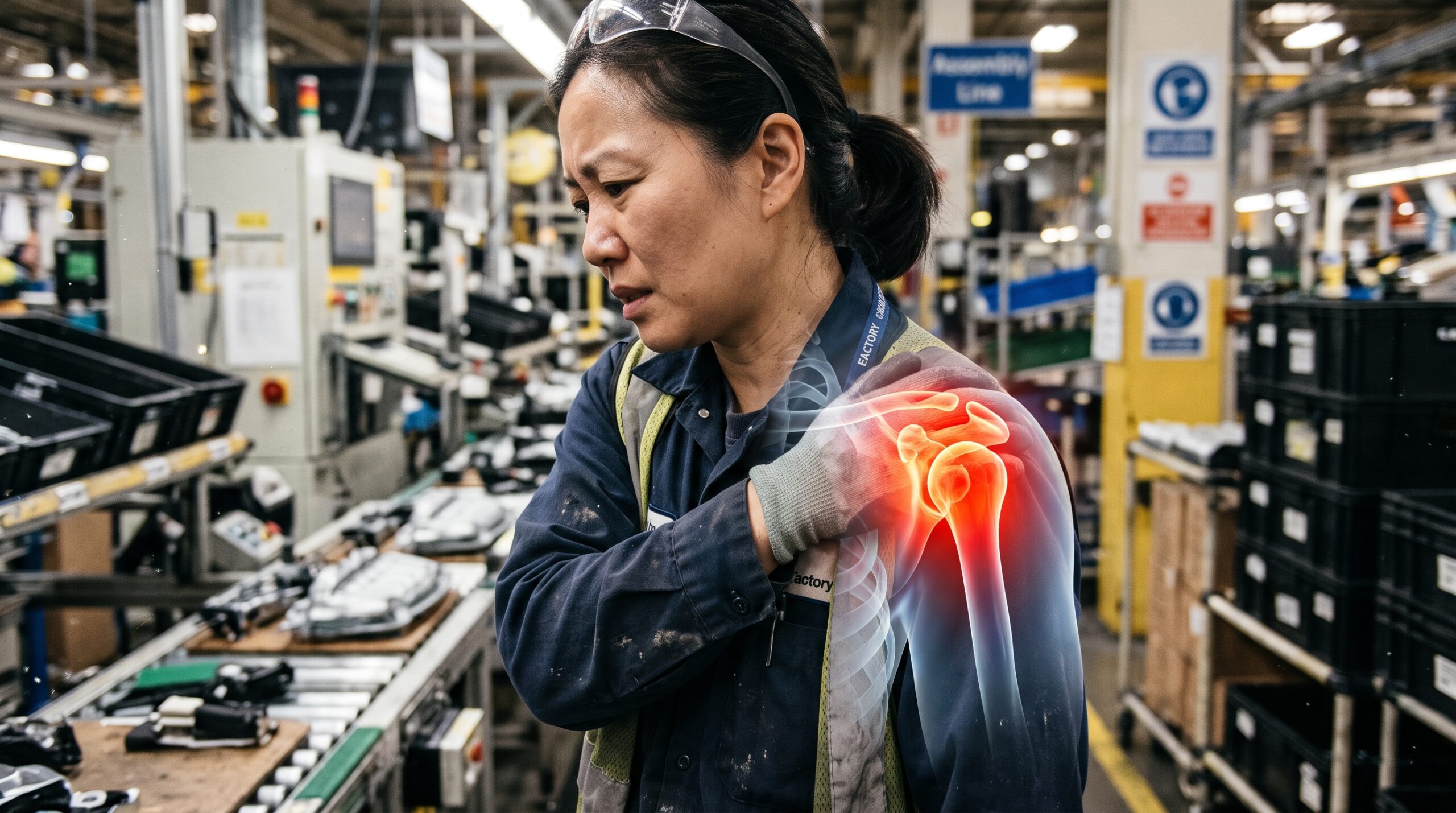 factory worker with injured shoulder