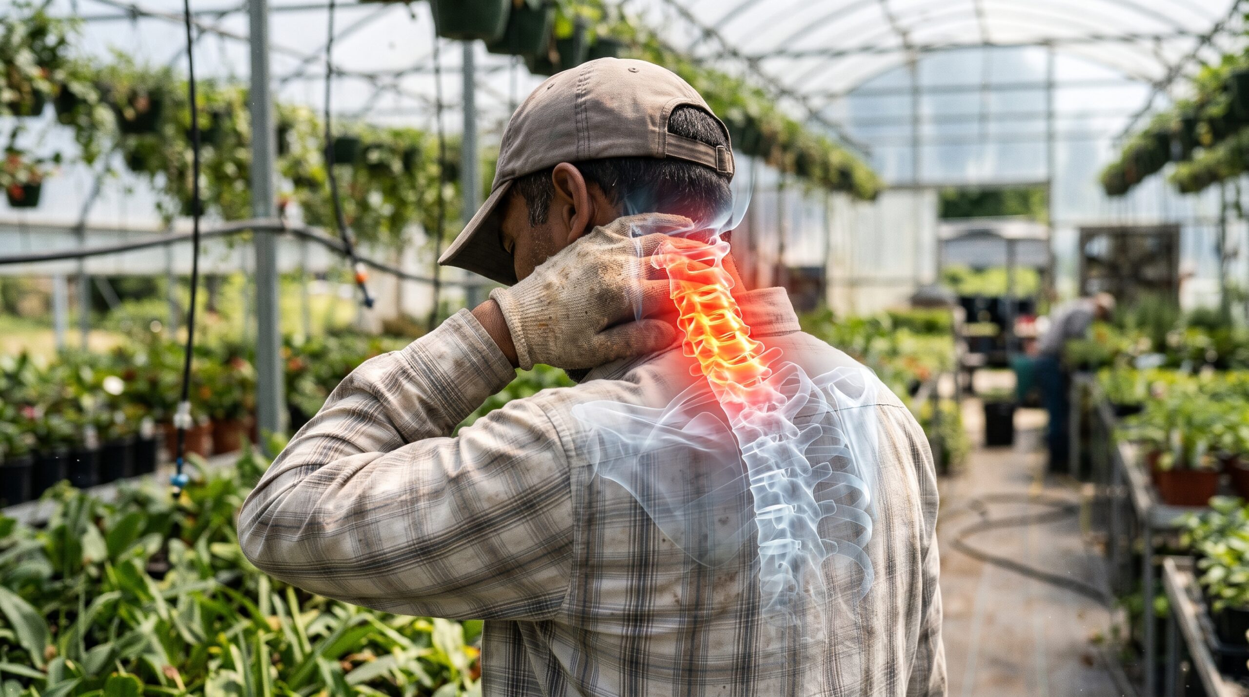 farm worker with injured neck