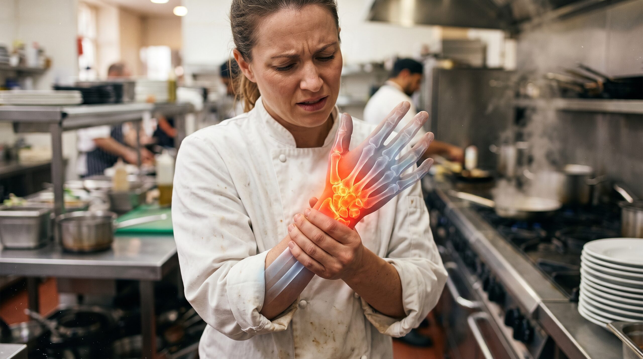 female chef with injured writs